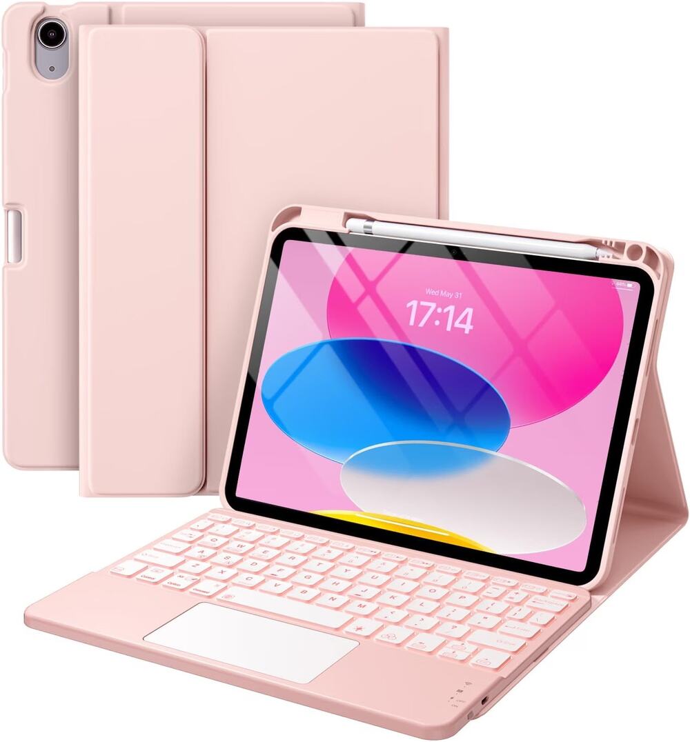 Harvopu For IPad A16 11th/10th Gen Keyboard Case Folio Cover,Pink
